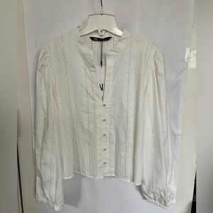 Zara White Eyelet Blouse with Buttons